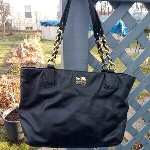 Coach Madison 20466 Soft Black Leather Handbag Tote CAROUSEL LOGO Bag 🛍️